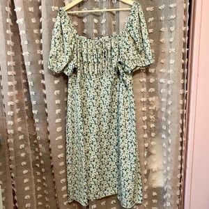 SHEIN Puff Sleeve Floral Midi Dress